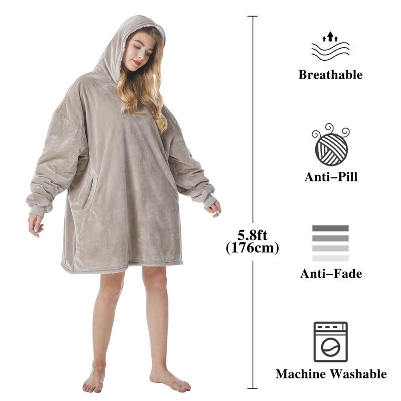 Felicigeely Blanket Hoodie, Oversized Wearable Blanket Sweatshirt for Adults Women Men Warm Cozy Thick Grey Hoodie Blanket with Pockets and Sleeves Gift for Her Mom Girls - Image 2